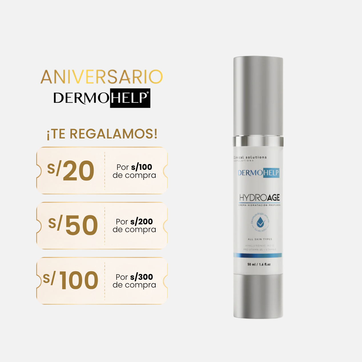 Crema Hidratante Hydroage con Ácido Hialurónico