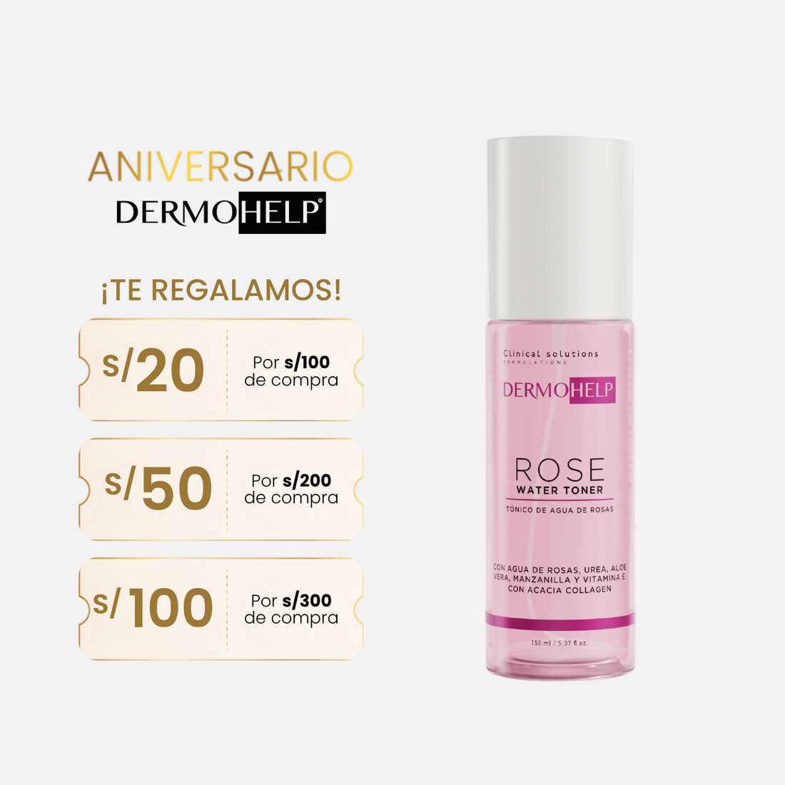 Tónico Facial Hidratante con Agua de Rosas
